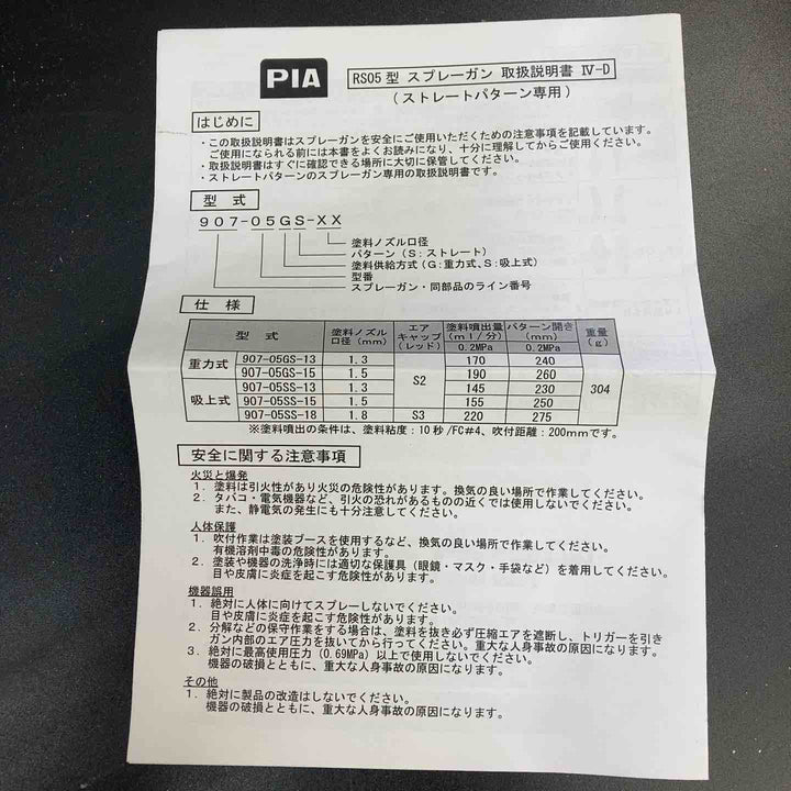 【未使用品】PIA(ピーアイエー) RS05型スプレーガン  907-05SS-18 口径1.8㎜【川越店】