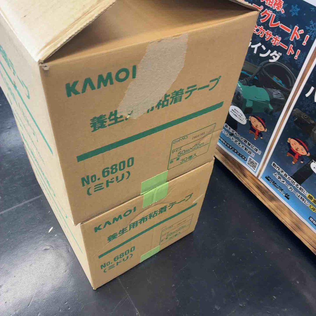 【2箱セット(計60巻)】KAMOI 養生用布粘着テープ No.6800 ミドリ 50mm×25m 30巻入【藤沢店】