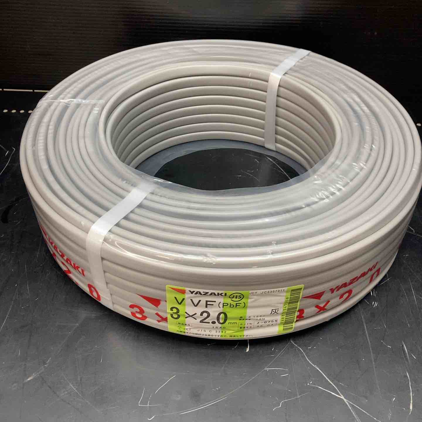 ◇矢崎 VVFケーブル 2.0mm×3芯 100m巻 (灰色) VVF2.0mm×3C×100m YAZAKI
