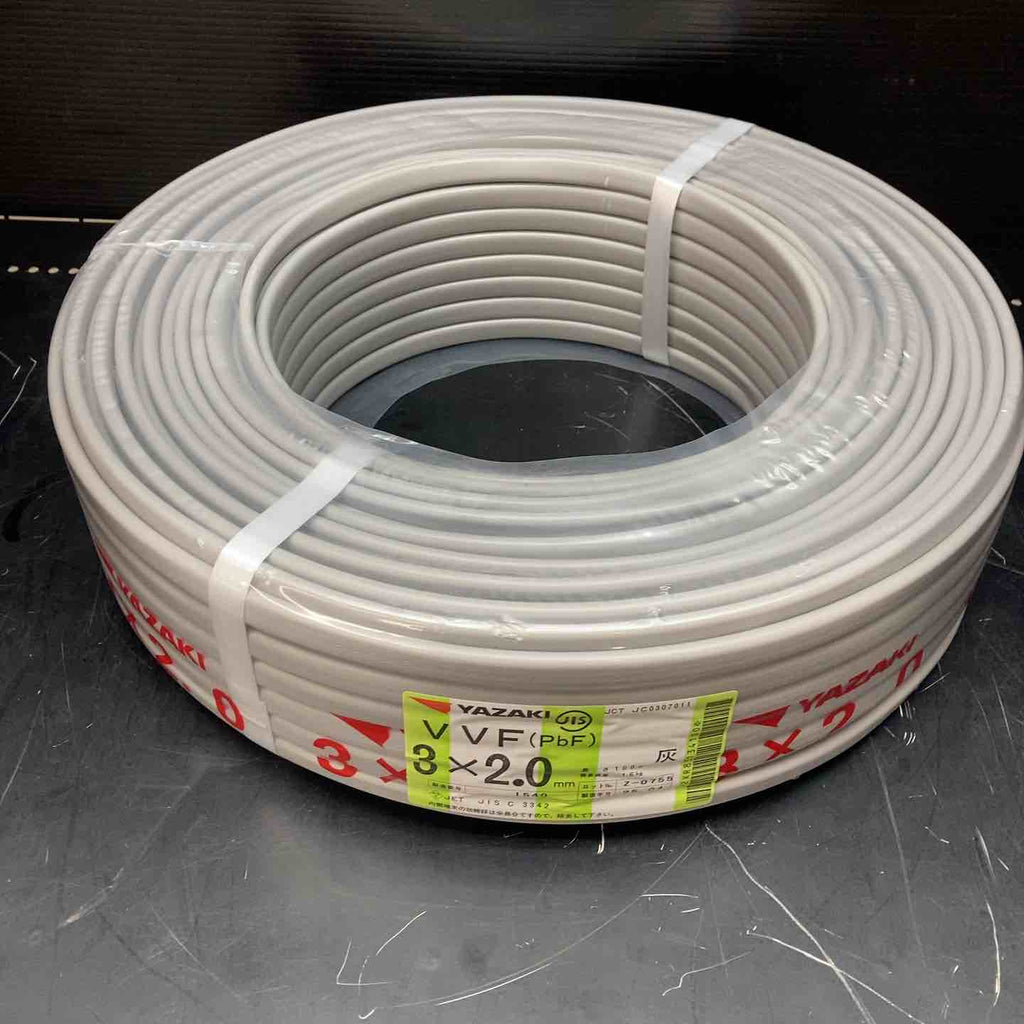 ◇矢崎 VVFケーブル 2.0mm×3芯 100m巻 (灰色) VVF2.0mm×3C×100m YAZAKI
