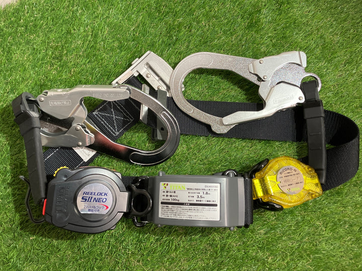 サンコー　胴ベルト型墜落制止用器具　SLN505-RW-BL　ブラックLサイズ（ﾍﾞﾙﾄ長1300㎜）　ﾛｯｸ装置付き巻取器+巻取補助ﾛｰﾌﾟ【富山店】◇ﾚｼﾞ