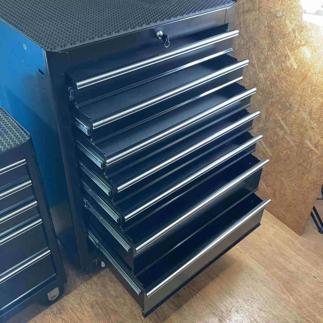 【中古品/店頭受取り限定】メーカー不明 ブラックツールキャビネット 7段・5段 2個セット 鍵付き【岩槻店】