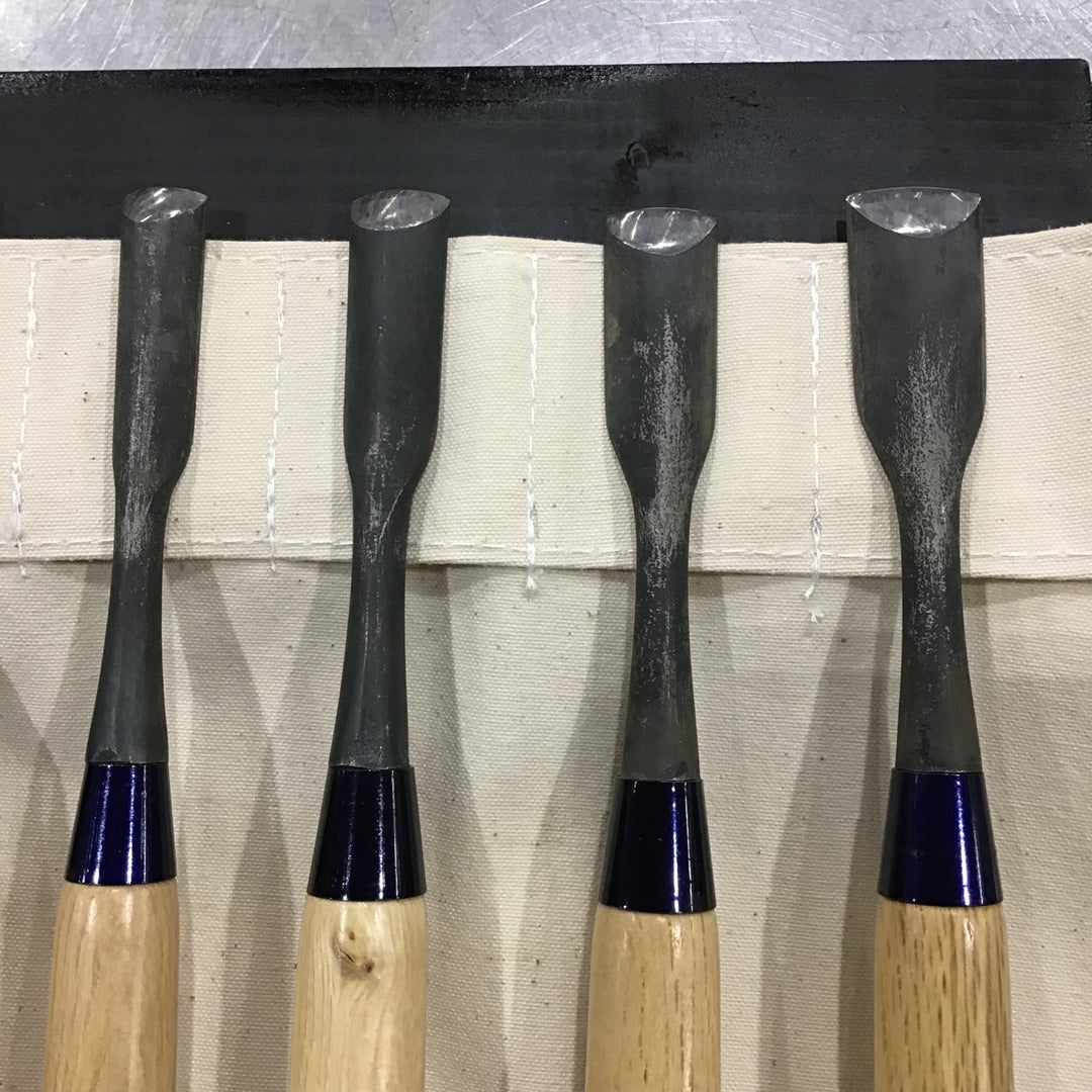 研綱 平鑿・浅丸鑿 8本組 収納袋付き 【川口店】