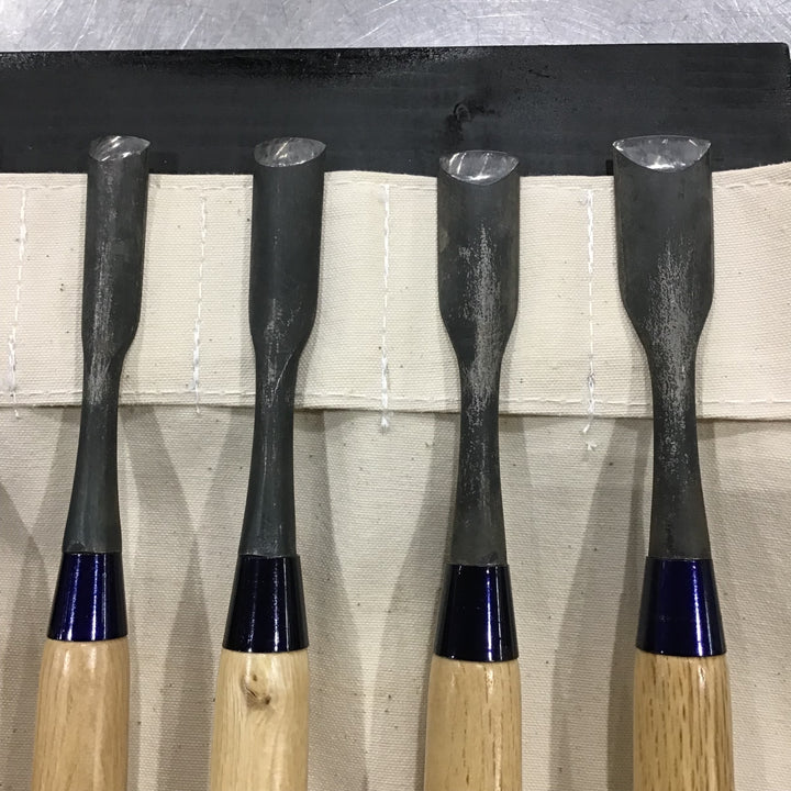 研綱 平鑿・浅丸鑿 8本組 収納袋付き 【川口店】