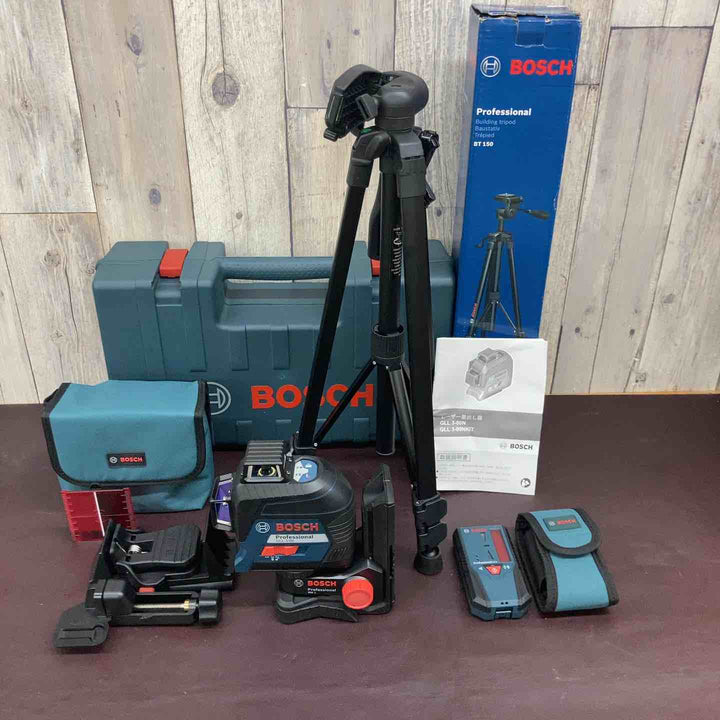 【中古美品】 ボッシュ(BOSCH) 360° レッドレーザー墨出し器 GLL3-80NKIT型 受光器・三脚BT150付き 未使用長期保管品 【東大和店】