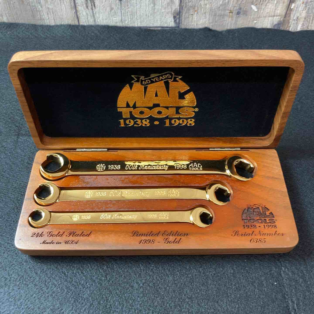 【中古美品】 マックツール(MACTOOLS) 24ｋフレアナットレンチ 3本セット 60周年記念 1998年 GOLD 未使用長期保管品 【東大和店】