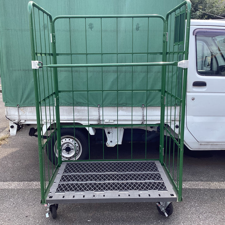 【店頭受取り限定】　大カゴ車 緑 底板樹脂タイプ 幅110cm 奥行80cm 高さ170cm かご台車【東大和店】