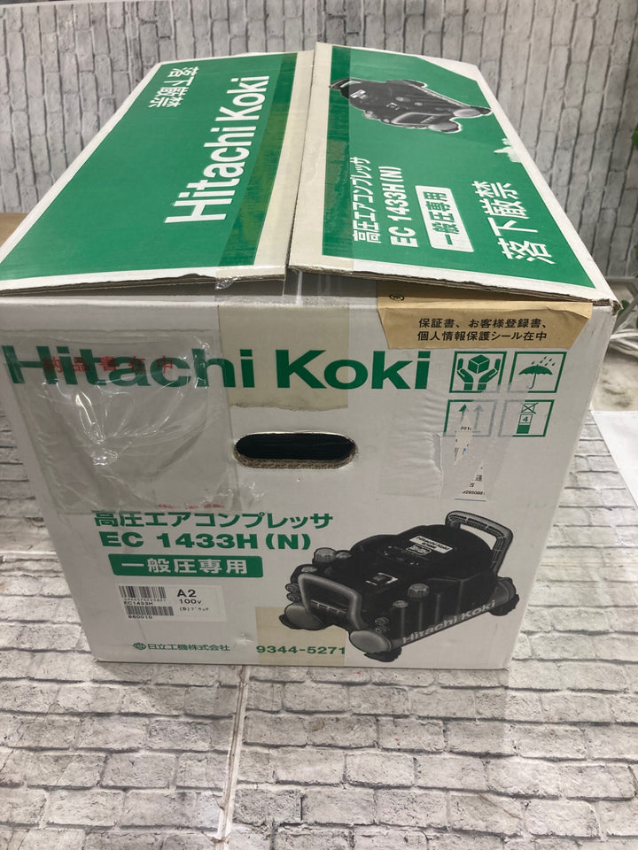 〇ハイコーキ(HIKOKI ※旧:日立工機) 常圧専用エアコンプレッサ EC1433H(N)　吐出し空気量 0.7MPa 	90L/min　タンク容量：9L【川口店】