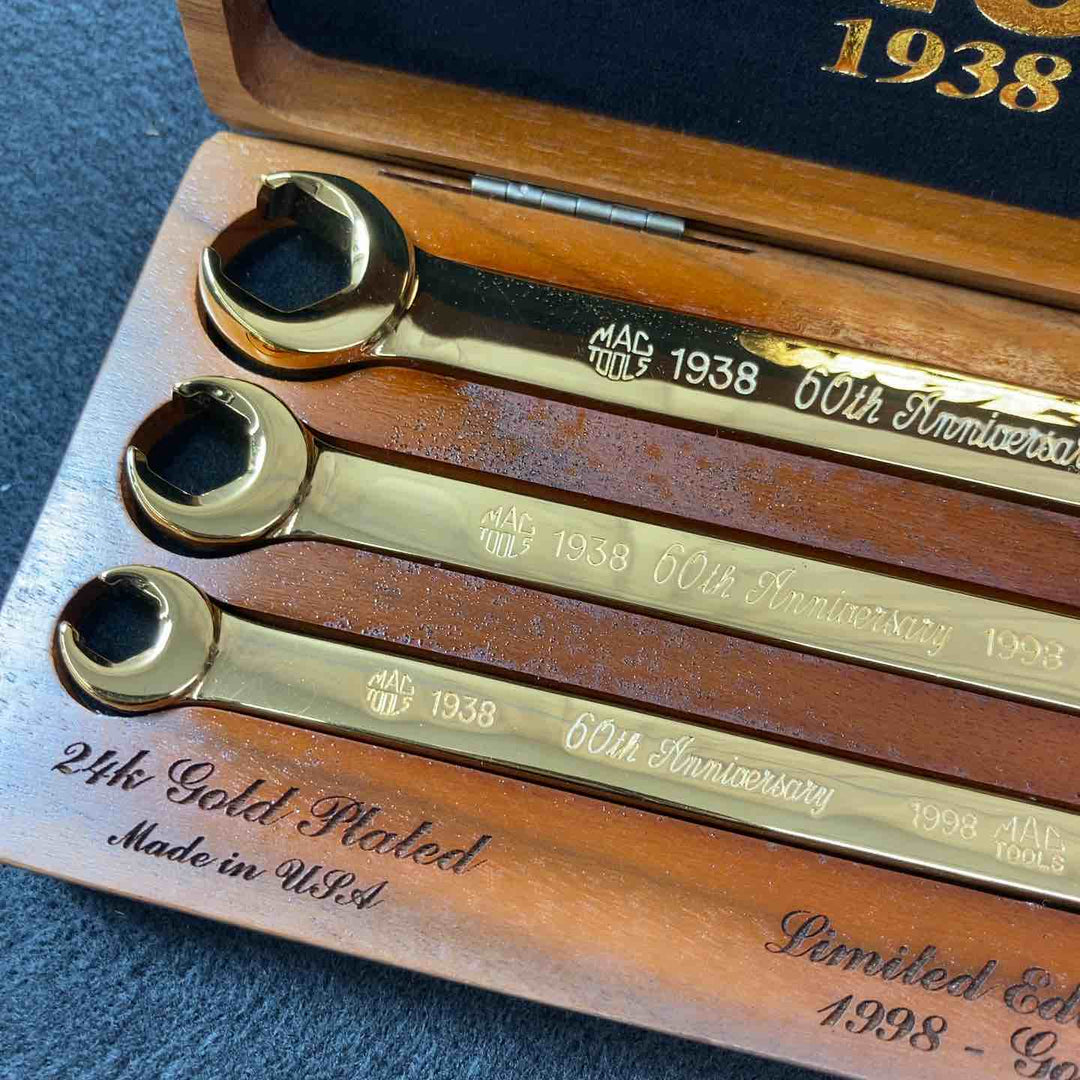 【中古美品】 マックツール(MACTOOLS) 24ｋフレアナットレンチ 3本セット 60周年記念 1998年 GOLD 未使用長期保管品 【東大和店】