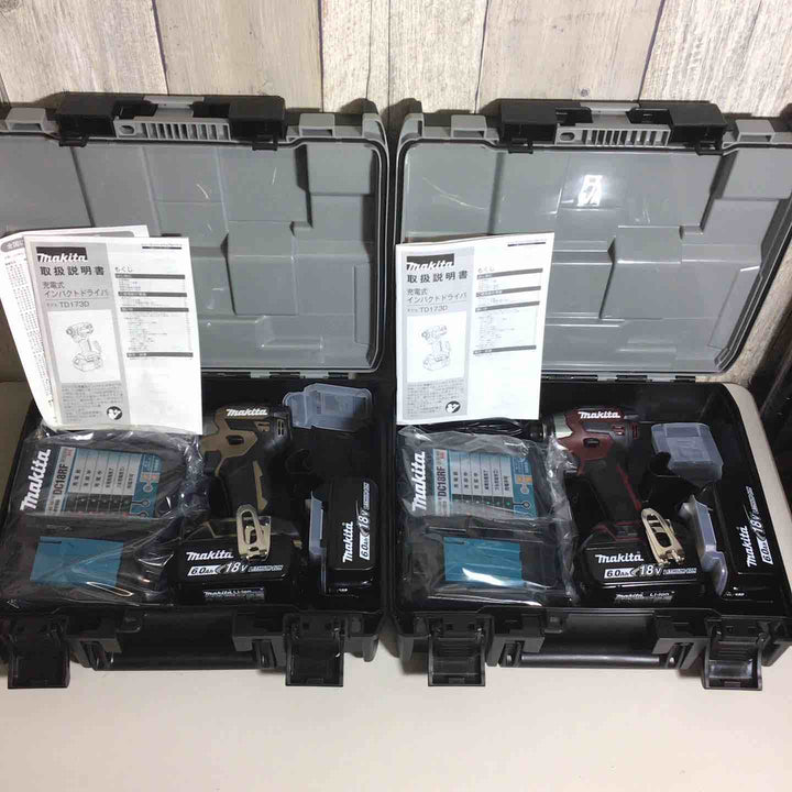 【未使用品】 限定色 マキタ makita コードレス インパクトドライバー TD173DGXAB TD173DGXAR 2台 フルセット インパクト ブラウン 茶 レッド 赤 純正 充電式 【戸田店】