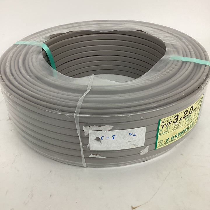◇ 弥栄電線 VVFケーブル 6ビニル絶縁ビニルシースケーブル平形 2.0mm×3心 100m巻 (灰色) VVF2.0×3C×100m【狭山】