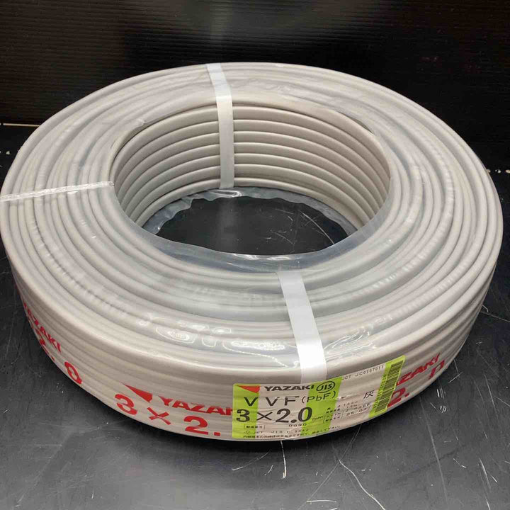◇矢崎 VVFケーブル 2.0mm×3芯 100m巻 (灰色) VVF2.0mm×3C×100m YAZAKI 製造2025年3月 【川越店】