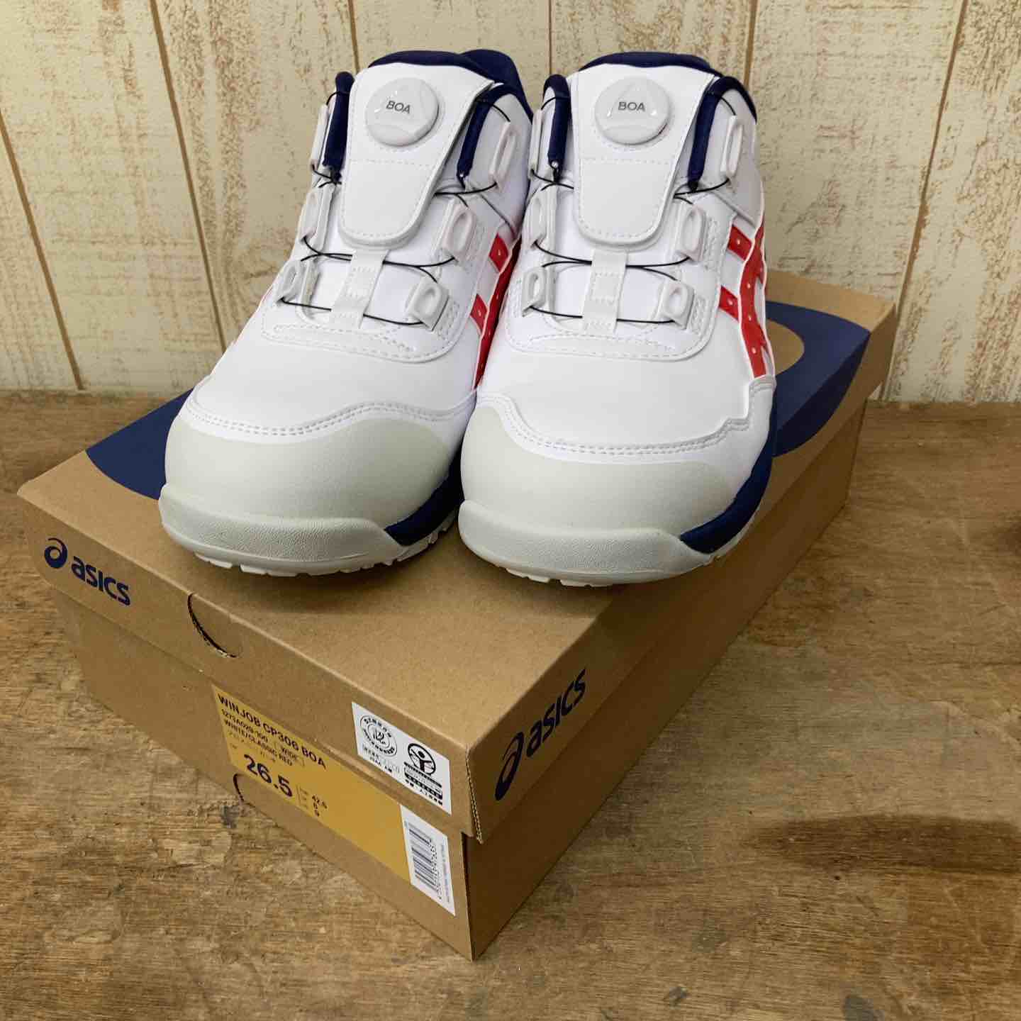 ASICS CP BOA安全靴 ホワイト/レッド26 ウィンジョブ アシックス asics 安全靴 boa CP306 ローカット おしゃれ