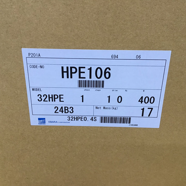 ★①エバラポンプ(荏原製作所) 浅井戸用インバータポンプ 32HPE0.4S HPE106 未開封品【柏店】