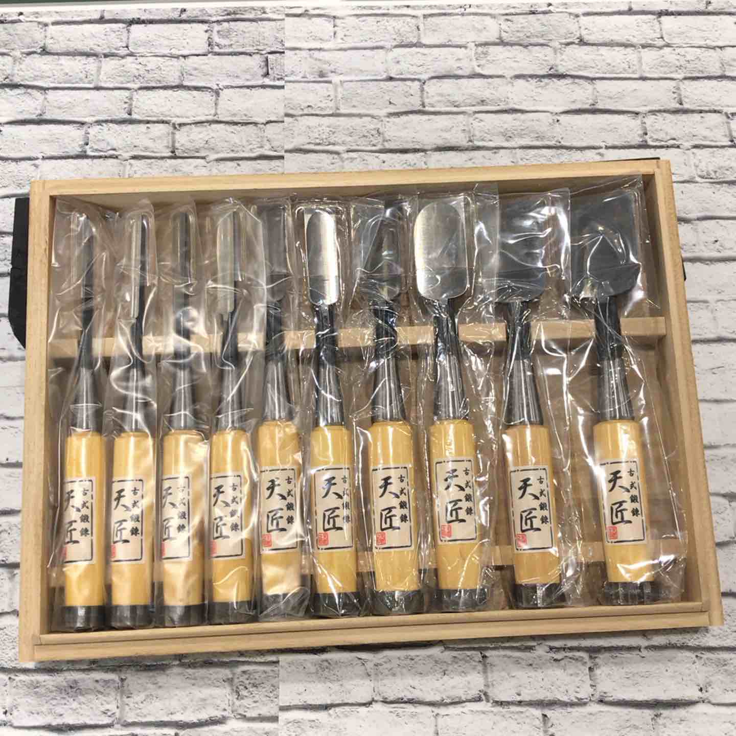 天匠 古式鍛錬 追入鑿10本組 (グミ柄付) 本刃付【川口店