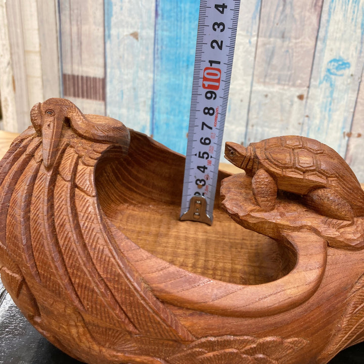 ▼坪辰 刻印有り 鶴亀坪 大型墨壺 約400ｍｍ 木製【柏店】