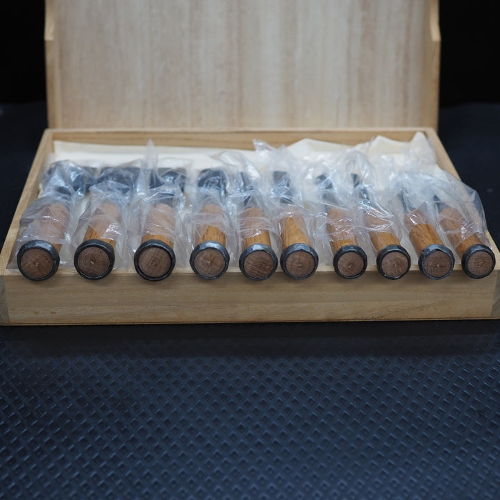 長期保管品 面取追入鑿　「左市弘」　 赤樫柄10本組【鴻巣店】