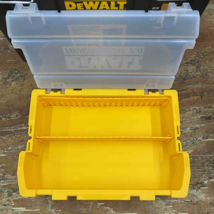 ◇デウォルト(DEWALT) タフシステム2.0 収納ボックス スタンダードBOX ハーフサイズ 工具箱 収納ケース ツールボックス IP65 坊塵 防水 設計 アウトドア DWST08035-1【柏店】