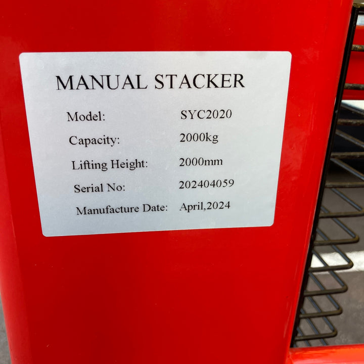 【店頭受取り限定】ロジスティッカー Logisticar 油圧ハンドフォークリフト SYC2020 耐荷重2000㎏ 最大高さ2000mm【越谷店】