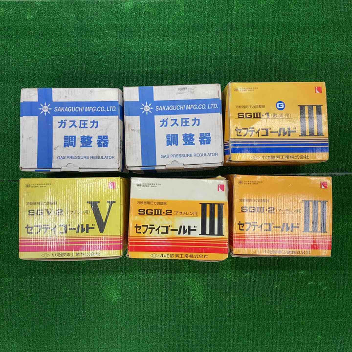 小池酸素 溶断器用圧力調整器 セーフティゴールド 酸素用・アセチレン用 計4点+阪口製作所 酸素調整器 S-3K 関東式 2点 計6点セット【桶川店】