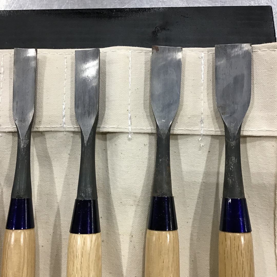研綱 平鑿・浅丸鑿 8本組 収納袋付き 【川口店】