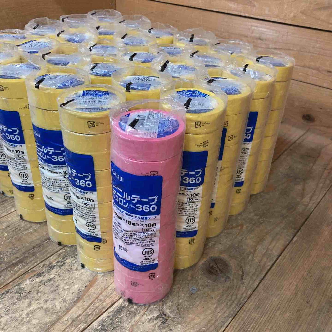 セキスイ(SEKISUI) 積水 エスロンテープ No.360 V360R01 塩化ビニル (0.2mmx19mmx10ｍ・黄色)290個+ピンク10個 計300個【所沢店】