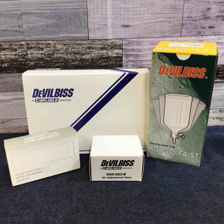 【未使用品】DEVILBISS デビルビス 1.8mm口径 スプレーガン 【塗料カップ + 手元エアバルブ + LEDライト】 セット品【八潮店】