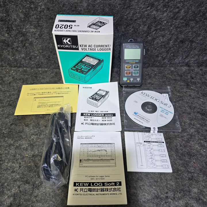 【美品】KYORITSU 共立電気計器 電流/電圧用データロガー KEW5020+KEW8121+KEW8309 クランプセンサ+電圧センサ付【桶川店】