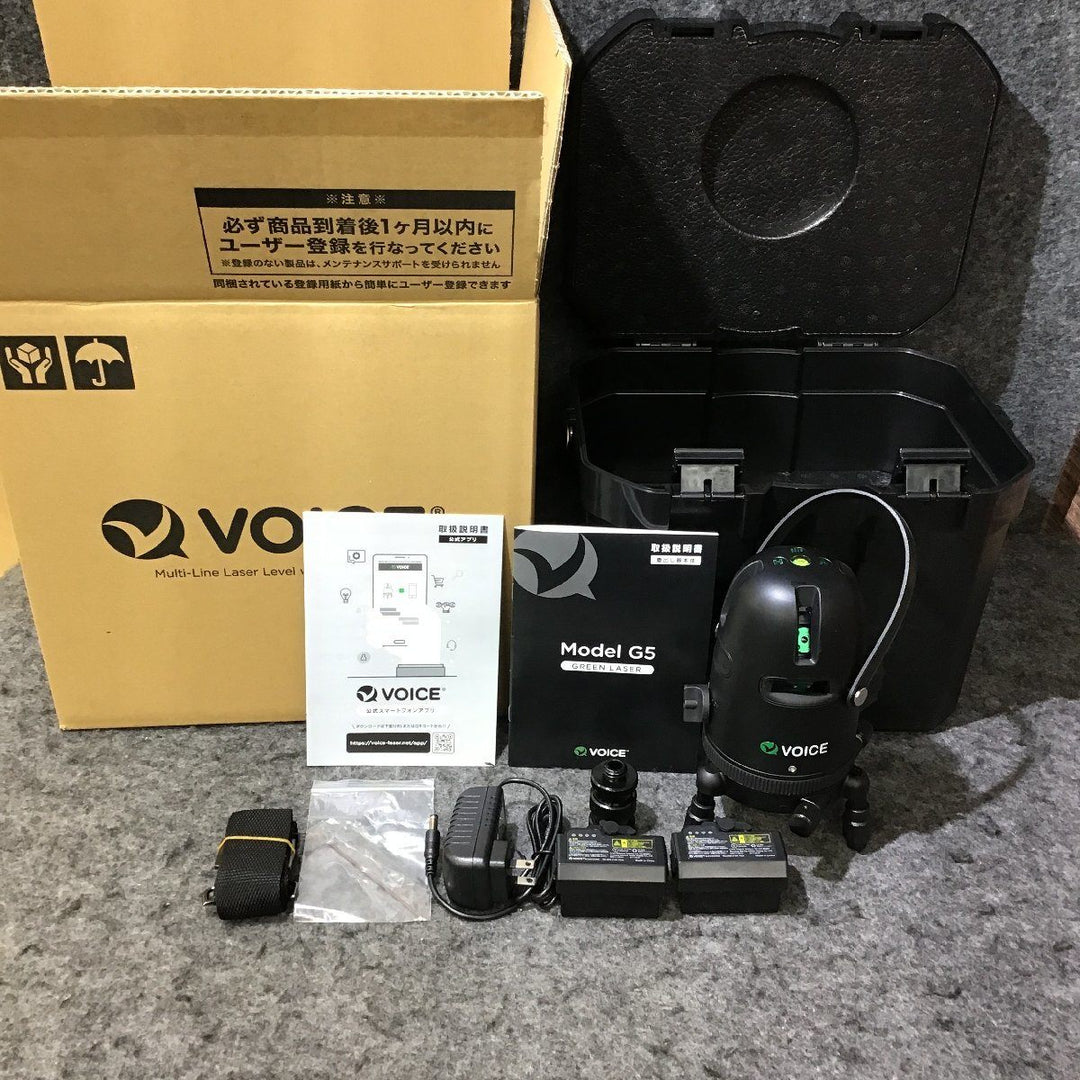 【未使用品】VOICE レーザー墨出し器 5ライン(矩十字・横) グリーンレーザー Model-G5 受光器 三脚つき【桶川店】