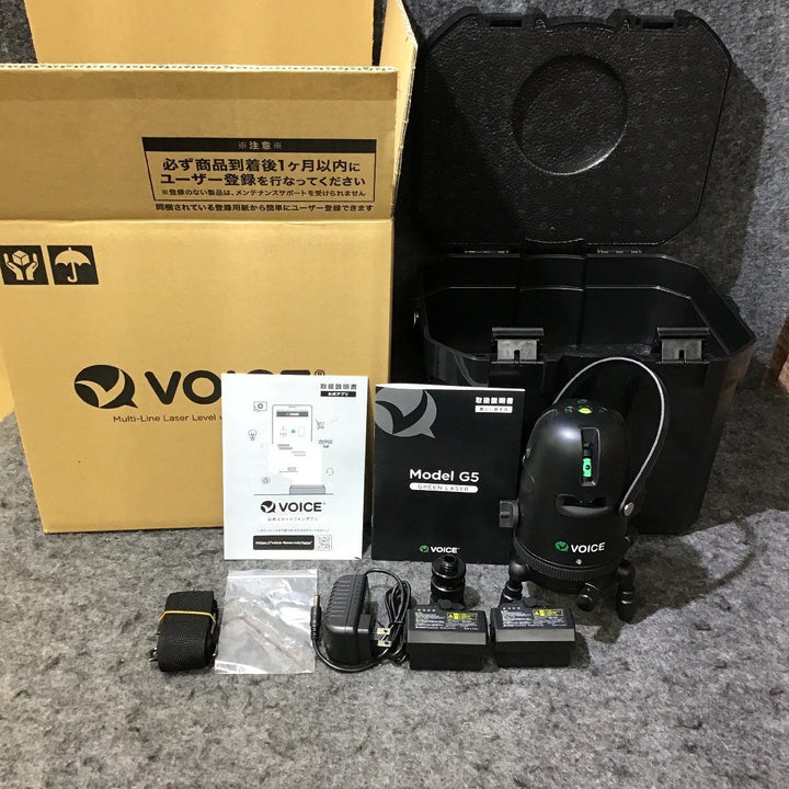 【未使用品】VOICE レーザー墨出し器 5ライン(矩十字・横) グリーンレーザー Model-G5 受光器 三脚つき【桶川店】