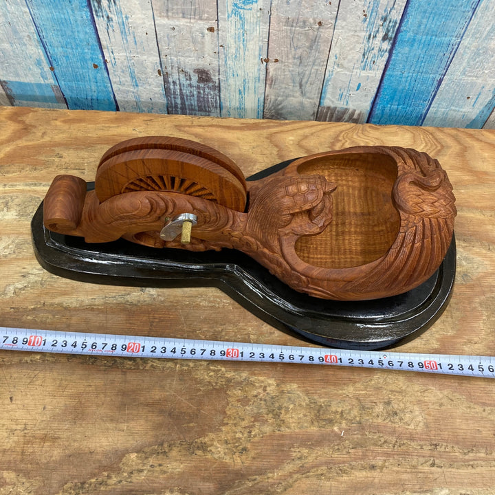 ▼坪辰 刻印有り 鶴亀坪 大型墨壺 約400ｍｍ 木製【柏店】