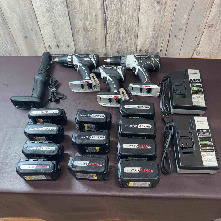 【中古品】 パナソニック(Panasonic) インパクトドライバー EZ7550X・ドリルドライバ EZ7441X・EZ7460X・ライト EZ37C2・充電器 2点・バッテリー 11点 まとめセット