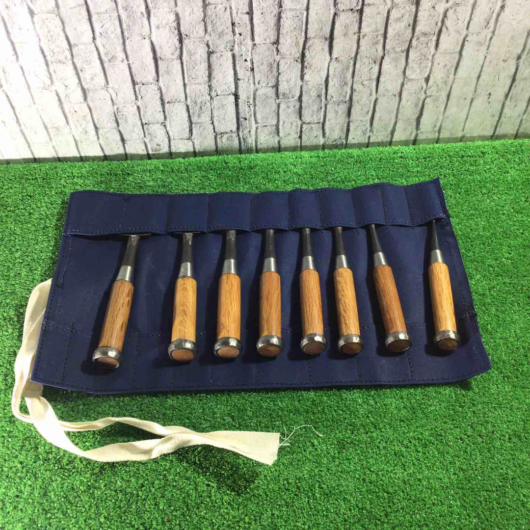 清久作 追入鑿8本組 赤樫柄 収納袋付属 ※6mm、12mm欠品しています 【川口店】
