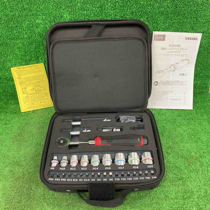 ◇ベッセル(VESSEL) コードレス 電動スリムラチェット ソケットビット31個付セット 400ER3-1M【川崎店】