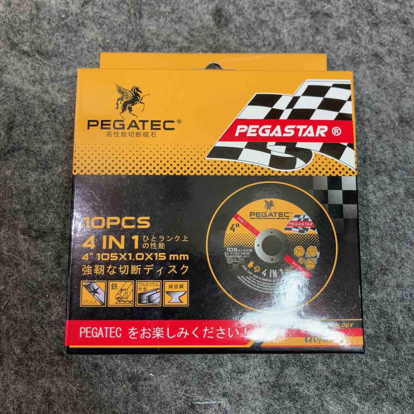 ペガテック/PEGATEC 105mm 高性能切断砥石 4 IN 1  10枚入×42箱 計420枚まとめ 【桶川店】 ペガテック/PEGATEC 105mm 高性能切断砥石 4 IN 1 10枚入×42箱 計420枚