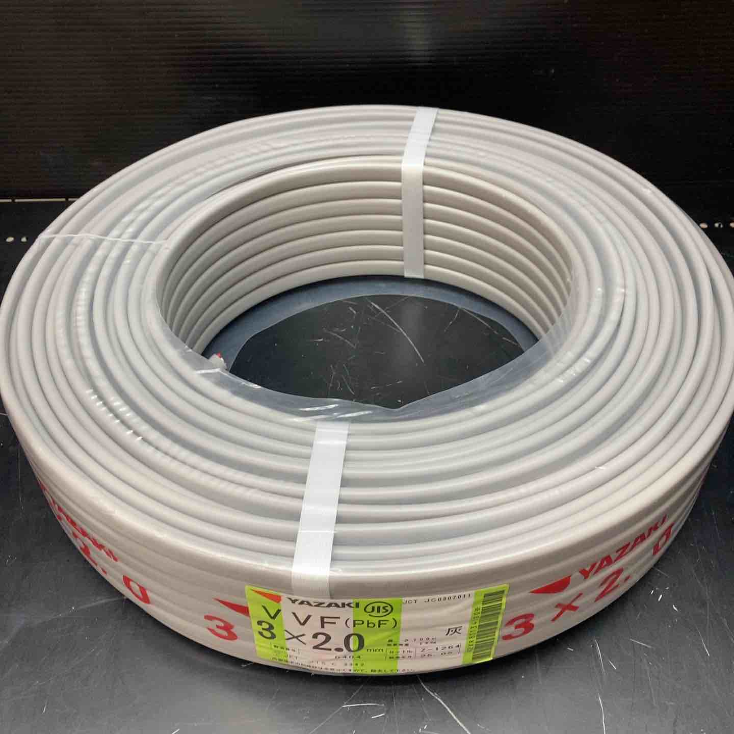 ◇矢崎 VVFケーブル 2.0mm×3芯 100m巻 (灰色) VVF2.0mm×3C×100m YAZAKI