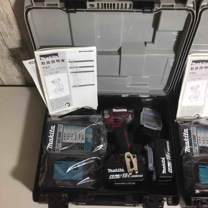 【未使用品】 限定色 マキタ makita コードレス インパクトドライバー TD173DGXAB TD173DGXAR 2台 フルセット インパクト ブラウン 茶 レッド 赤 純正 充電式 【戸田店】