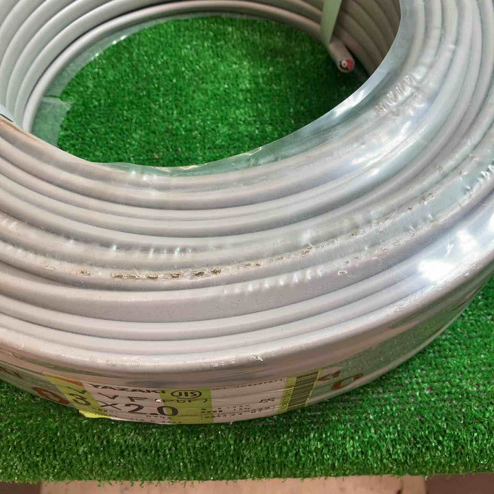 【未使用】処分 矢崎 VVFケーブル 2.0mm×3芯 100m巻 (灰色)　汚れスレあり【川越店】