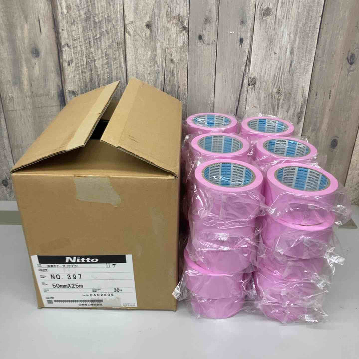 ▼日東電工(Nitto)床養生テープ さくら色 No.397 30巻 1箱 50mm×25ｍ 長期保管品⑤【戸田店】