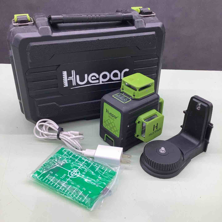 Huepar 3x360° レーザー墨出し器 グリーン 緑色 レーザー クロスライン 大矩 フルライン照射モデル 自動補正 2電源方式 Type-C充電可能 受光器対応 B03CG【越谷店】