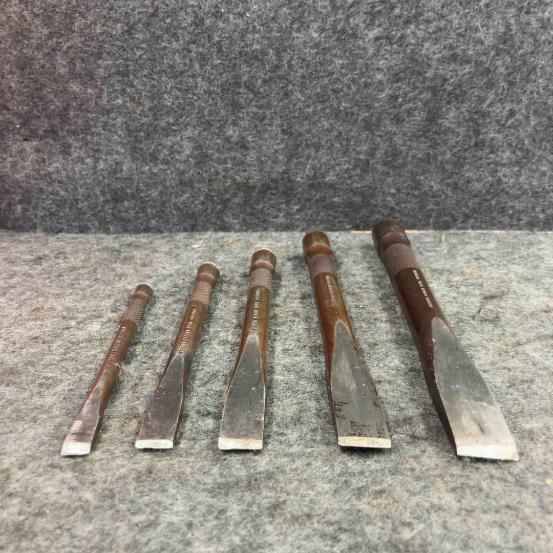 【現状品】◇マックツール(MAC TOOLS) 5Pc. フラット ハイパーチゼル セット C50PDPT 5本(C12PD,C16PD,C20PD,C24PD,C28PD)、専用ゲージ【鴻巣店】