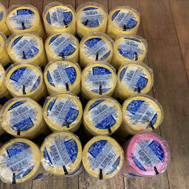 セキスイ(SEKISUI) 積水 エスロンテープ No.360 V360R01 塩化ビニル (0.2mmx19mmx10ｍ・黄色)290個+ピンク10個 計300個【所沢店】