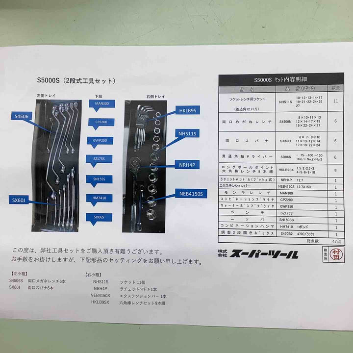 スーパーツール　プロ用両開き工具セット（2段式）スタンダードタイプ　S5000S　欠品有【越谷店】