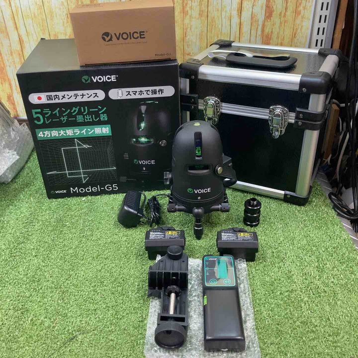 【未使用品】 VOICE レーザー墨出し器 5ライン(矩十字・横) グリーンレーザー  Model-G5 【受光器付属】【川崎店】