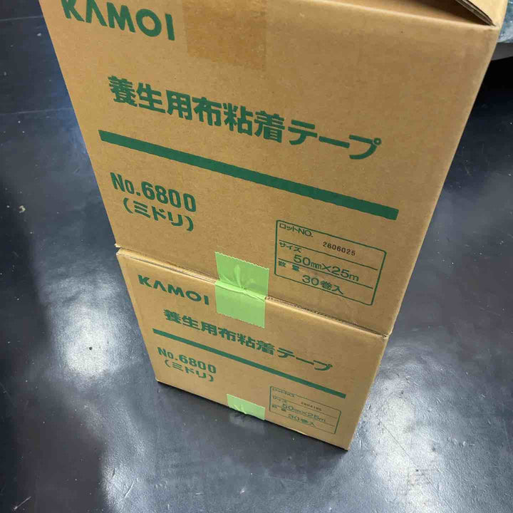 【2箱セット(計60巻)】KAMOI 養生用布粘着テープ No.6800 ミドリ 50mm×25m 30巻入【藤沢店】