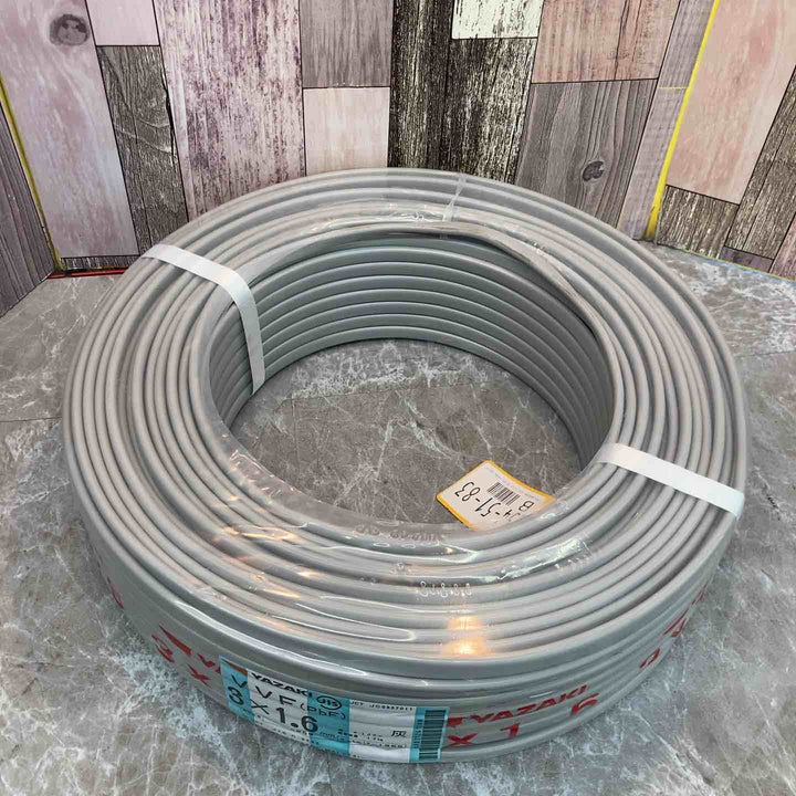 ◇矢崎 VVFケーブル 1.6mm×3芯 100m巻 (灰色) VVF1.6mm×3C×100m YAZAKI【八潮店】